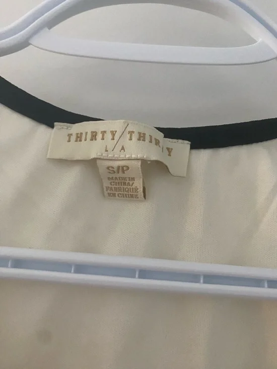 Cream Short Sleeve Top with Black Trim - Picture 2 of 3